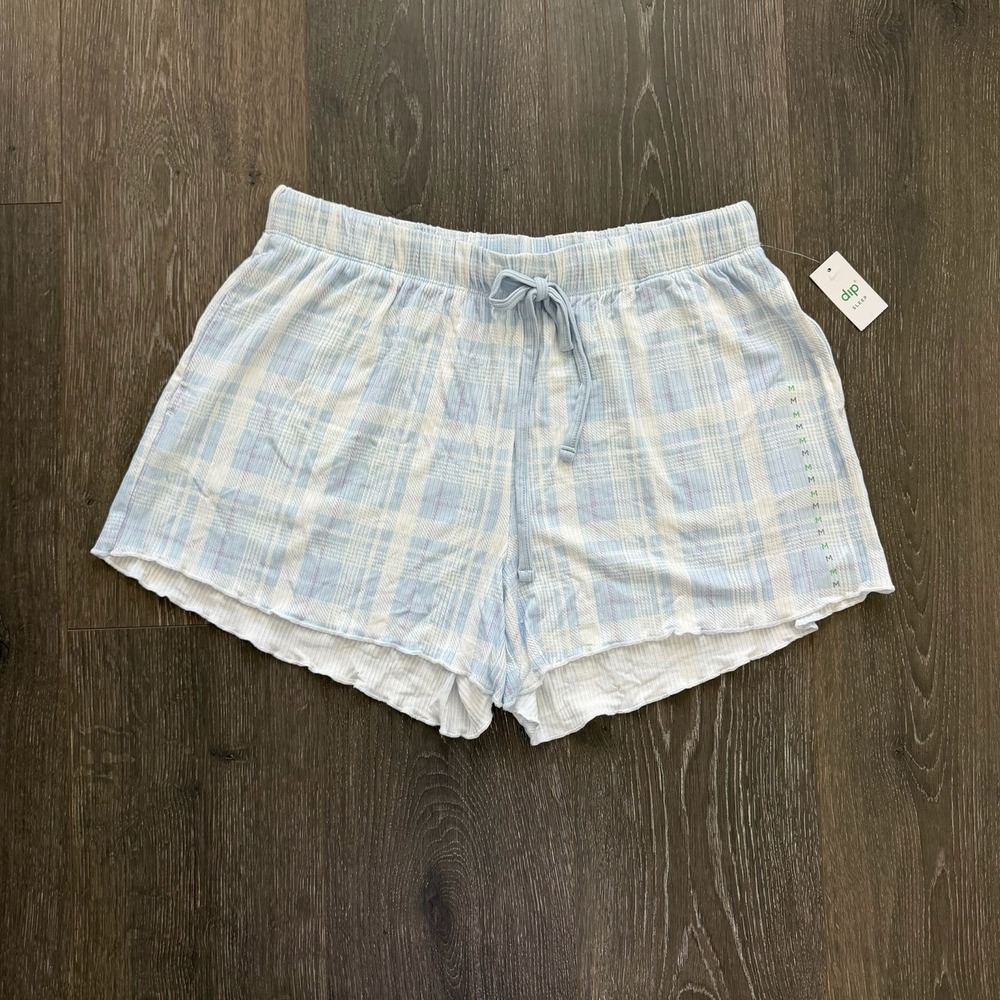 Dip NWT Plaid Ruffle Hem Sleep Lounge Shorts Medium Cottage Cozy Coastal Preppy